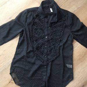 Free People Sheer Black Dot Blouse - Size Small